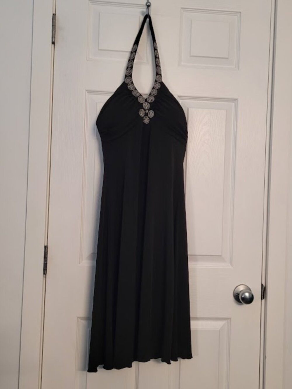 Black w/ Silver Halter Dress-Soft, stretchy, flowy Cocktail Party Evening-Sm/Med